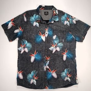 Rip Curl Mens XL Hawaiian Floral Shirt Black Short Sleeve Button Down GUC!